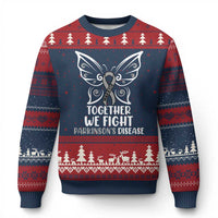 Parkinson's Awareness Ugly Christmas Sweater We Fight Together Support Squad Gray Ribbon Butterfly - Wonder Print Shop
