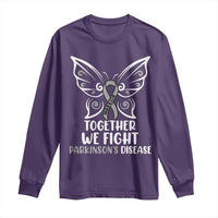 Parkinson's Awareness Long Sleeve Shirt We Fight Together Support Squad Gray Ribbon Butterfly