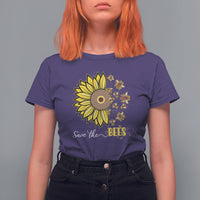 Sunflower Botanical Bee Save The Bees Inspirational Beekeeping Beekeeper T Shirt For Women - Wonder Print Shop