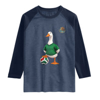 Merlin the Duck Soccer Player Mexico Fans Raglan Shirt Mexican Sports Futbol Lovers Viral Animal in Green Jersey Graphic