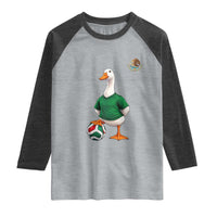 Merlin the Duck Soccer Player Mexico Fans Raglan Shirt Mexican Sports Futbol Lovers Viral Animal in Green Jersey Graphic