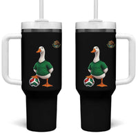 Merlin the Duck Soccer Player Mexico Fans Tumbler With Handle Mexican Sports Futbol Lovers Viral Animal in Green Jersey Graphic