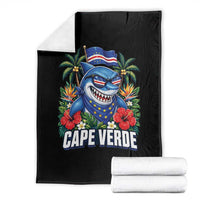 Cape Verde Cool Blue Shark Tropical Graphic Throw Blanket Cabo Verde Paradise Verdean Soccer Football Fans
