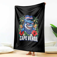 Cape Verde Cool Blue Shark Tropical Graphic Throw Blanket Cabo Verde Paradise Verdean Soccer Football Fans