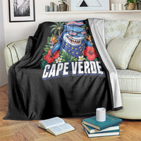 Cape Verde Cool Blue Shark Tropical Graphic Throw Blanket Cabo Verde Paradise Verdean Soccer Football Fans