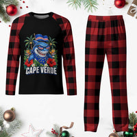 Cape Verde Cool Blue Shark Tropical Graphic Plaid Pajama Set Cabo Verde Paradise Verdean Soccer Football Fans