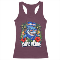 Cape Verde Cool Blue Shark Tropical Graphic Racerback Tank Top Cabo Verde Paradise Verdean Soccer Football Fans