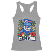 Cape Verde Cool Blue Shark Tropical Graphic Racerback Tank Top Cabo Verde Paradise Verdean Soccer Football Fans