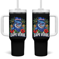 Cape Verde Cool Blue Shark Tropical Graphic Tumbler With Handle Cabo Verde Paradise Verdean Soccer Football Fans