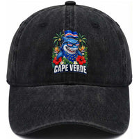 Cape Verde Cool Blue Shark Tropical Graphic Washed Cotton Baseball Cap Cabo Verde Paradise Verdean Soccer Football Fans