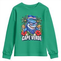 Cape Verde Cool Blue Shark Tropical Graphic Youth Sweatshirt Cabo Verde Paradise Verdean Soccer Football Fans