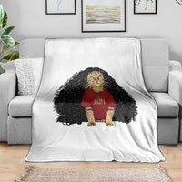 Funny Long Curly Hair Wig Soccer Cat Graphic Throw Blanket Spain Espana Sports Fans Meme Spanish Pride