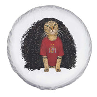 Funny Long Curly Hair Wig Soccer Cat Graphic Spare Tire Cover Spain Espana Sports Fans Meme Spanish Pride