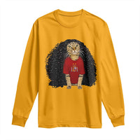Funny Long Curly Hair Wig Soccer Cat Graphic Long Sleeve Shirt Spain Espana Sports Fans Meme Spanish Pride