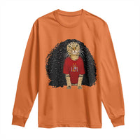 Funny Long Curly Hair Wig Soccer Cat Graphic Long Sleeve Shirt Spain Espana Sports Fans Meme Spanish Pride