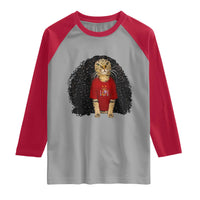 Funny Long Curly Hair Wig Soccer Cat Graphic Raglan Shirt Spain Espana Sports Fans Meme Spanish Pride