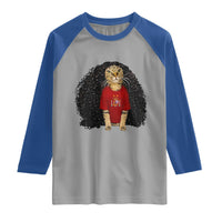 Funny Long Curly Hair Wig Soccer Cat Graphic Raglan Shirt Spain Espana Sports Fans Meme Spanish Pride