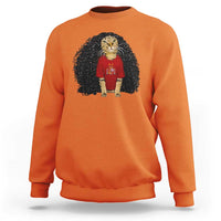 Funny Long Curly Hair Wig Soccer Cat Graphic Sweatshirt Spain Espana Sports Fans Meme Spanish Pride
