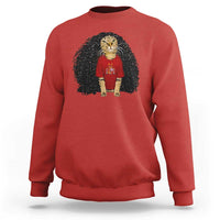 Funny Long Curly Hair Wig Soccer Cat Graphic Sweatshirt Spain Espana Sports Fans Meme Spanish Pride