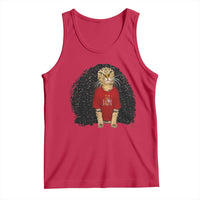 Funny Long Curly Hair Wig Soccer Cat Graphic Tank Top Spain Espana Sports Fans Meme Spanish Pride
