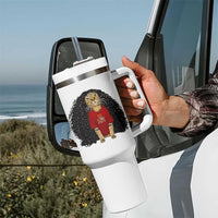 Funny Long Curly Hair Wig Soccer Cat Graphic Tumbler With Handle Spain Espana Sports Fans Meme Spanish Pride