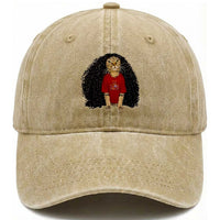 Funny Long Curly Hair Wig Soccer Cat Graphic Washed Cotton Baseball Cap Spain Espana Sports Fans Meme Spanish Pride