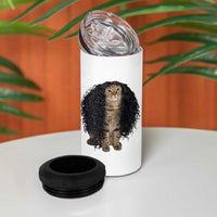 Funny Long Curly Hair Wig Cat Soccer Fans 4 in 1 Can Cooler Tumbler Football Meme Sports Humor
