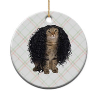Funny Long Curly Hair Wig Cat Soccer Fans Ceramic Ornament Football Meme Sports Humor
