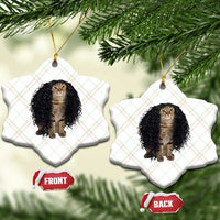 Funny Long Curly Hair Wig Cat Soccer Fans Ceramic Ornament Football Meme Sports Humor