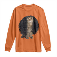 Funny Long Curly Hair Wig Cat Soccer Fans Long Sleeve Shirt Football Meme Sports Humor