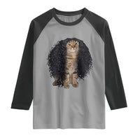 Funny Long Curly Hair Wig Cat Soccer Fans Raglan Shirt Football Meme Sports Humor
