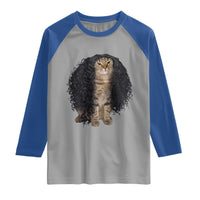 Funny Long Curly Hair Wig Cat Soccer Fans Raglan Shirt Football Meme Sports Humor