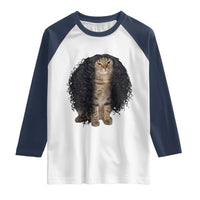 Funny Long Curly Hair Wig Cat Soccer Fans Raglan Shirt Football Meme Sports Humor