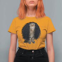 Funny Long Curly Hair Wig Cat Soccer Fans T Shirt For Women Football Meme Sports Humor