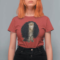 Funny Long Curly Hair Wig Cat Soccer Fans T Shirt For Women Football Meme Sports Humor