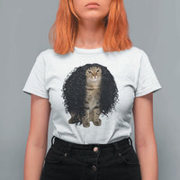 Funny Long Curly Hair Wig Cat Soccer Fans T Shirt For Women Football Meme Sports Humor