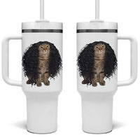Funny Long Curly Hair Wig Cat Soccer Fans Tumbler With Handle Football Meme Sports Humor