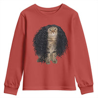 Funny Long Curly Hair Wig Cat Soccer Fans Youth Sweatshirt Football Meme Sports Humor