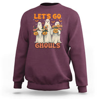 Ghost Halloween Costume Sweatshirt Let's Go Ghouls Retro Boo Sheet - Wonder Print Shop