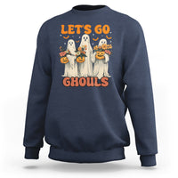 Ghost Halloween Costume Sweatshirt Let's Go Ghouls Retro Boo Sheet - Wonder Print Shop