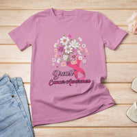 Breast Cancer Awareness T Shirt Pink Ribbon Flower Bouquet Supoprt Women Breast Cancer Warrior - Wonder Print Shop
