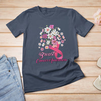 Breast Cancer Awareness T Shirt Pink Ribbon Flower Bouquet Supoprt Women Breast Cancer Warrior - Wonder Print Shop