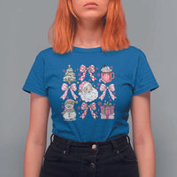 Retro Santa Claus Pink Coquette Bow T Shirt For Women Festive Xmas Vibe - Wonder Print Shop