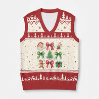 Xmas Tree Retro Coquette Bow V-Neck Knit Sweater Vest Santa Claus Candy Festive Xmas Vibes - Wonder Print Shop