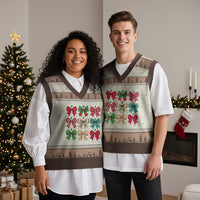 Merry Xmas Coquette Bow V-Neck Knit Sweater Vest Festive Xmas Vibe - Wonder Print Shop