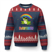 Funny Dayenu Frog Rainbow Ugly Christmas Sweater Passover Celebration with Pride Vibes - Wonder Print Shop