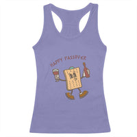 Happy Passover Matzah Drinking Racerback Tank Top Wine and Matzo Matzatarian Funny Pesach Jewish
