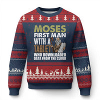 Funny Passover Jewish Tech Pun Ugly Christmas Sweater Moses First Man with a Tablet Who Downloaded Data from the Cloud - Wonder Print Shop
