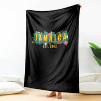 Jamaica Est 1962 Tropical Independence Throw Blanket Doctor Bird and Hibiscus Botanical Travel Souvenir