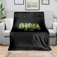 Jamaica Est 1962 Tropical Independence Throw Blanket Doctor Bird and Hibiscus Botanical Travel Souvenir